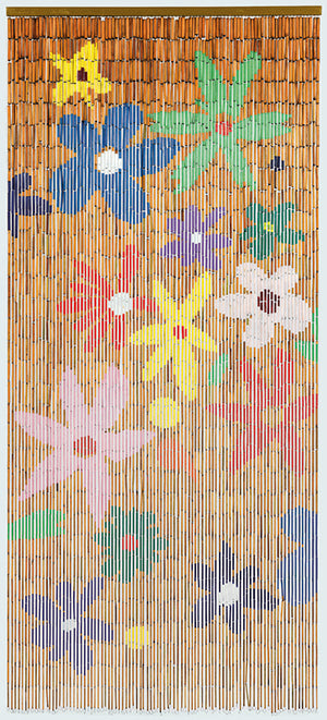 Rideau de porte en bâtonnets de bambou peints à la main - Flower Power