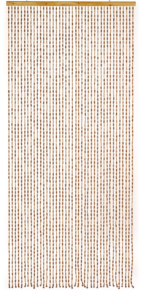 Rideau De Porte En Perles De Bois Brun - 100% Fils De Bambou Naturel - Fait Main - Déco Ethnique Et Naturelle