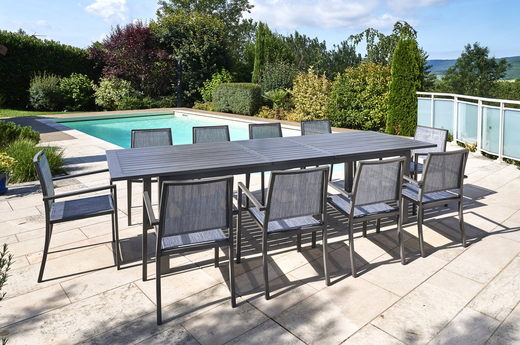 BON PLAN - Table de jardin extensible 8/ 10 personnes - SANTORIN Teck Grisé