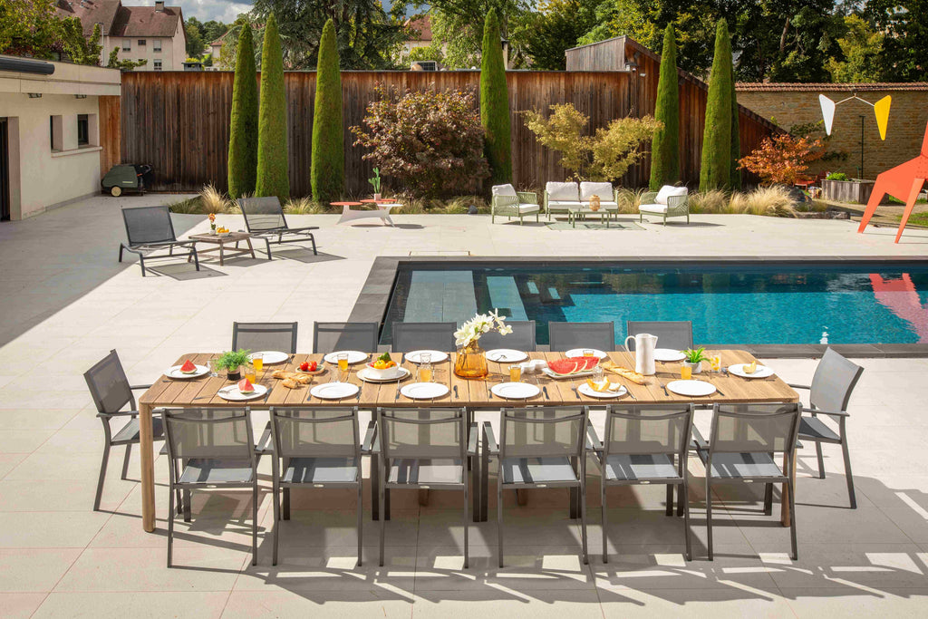 Table de jardin extensible / Console Roko anthracite – Aluminium – 62 à 370 cm – 2 à 14 personnes – Housse incluse