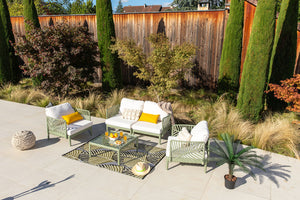 HENDERSON - Salon de Jardin en résine PP 50% recyclé avec coussin