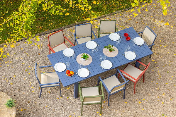 Ensemble repas Santorin gris bleuté - table et fauteuils