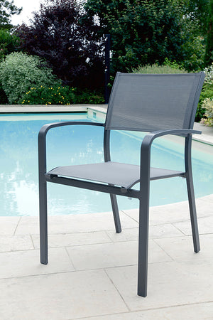 Ensemble repas Milos anthracite 8-10 personnes - table et fauteuils