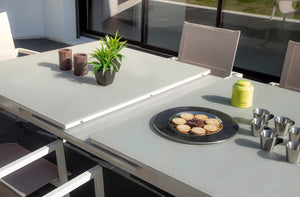 Ensemble repas Ibiza gris perle 6-8 personnes - table et fauteuils