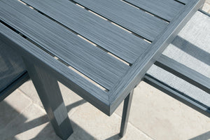 Ensemble repas Santorin aspect teck grisé - table et fauteuils