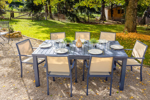 Ensemble repas Santorin gris bleuté - table et fauteuils