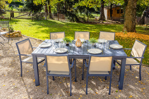 Ensemble repas Santorin gris bleuté - table et fauteuils