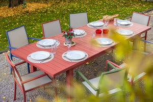 Ensemble repas Santorin terracotta 8 pers. - 1 table et 8 fauteuils