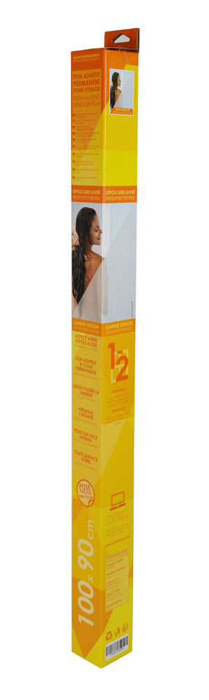 Packaging Film vitrage - Dépoli gris givré - Permanent - Anti-regard / 100 x 90cm