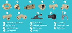 Contenance du Kit Brumisateur autonome à monter - 11 buses laiton