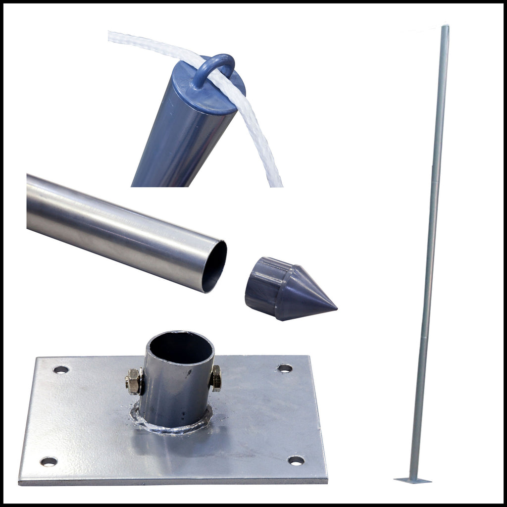 Mât en acier - Ø50mm x 2.40m + embase 83° à visser + pointe à planter