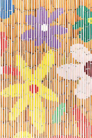 Rideau de porte en bâtonnets de bambou peints à la main - Flower Power