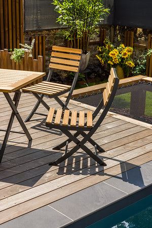 Ensemble repas pliant en teck et aluminium 4 pièces - PORTO RICO - 4 pers