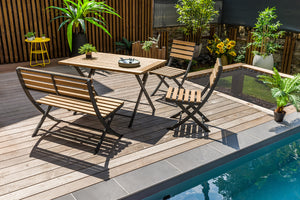 Ensemble repas pliant en teck et aluminium 4 pièces - PORTO RICO - 4 pers