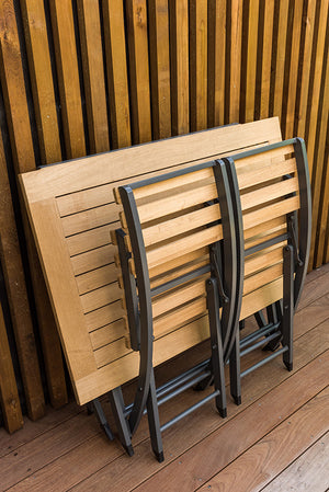 Ensemble repas pliant en teck et aluminium 4 pièces - PORTO RICO - 4 pers