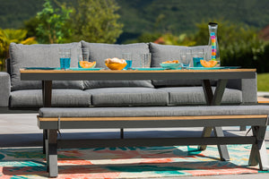 Salon repas en aluminium et teck 5 pièces - GUADELOUPE - 8 pers.