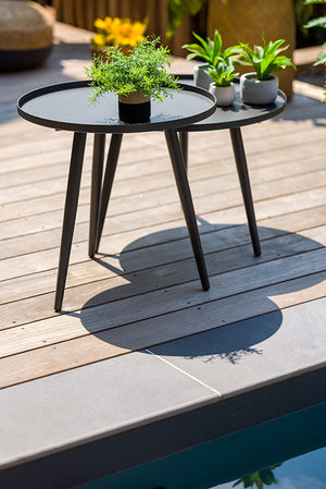 Table basse gigogne ronde grise en acier traité - ANTIPAROS