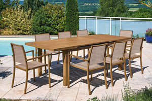 Table de jardin allongeable en aluminium aspect Teck Naturel - SANTORIN - 8/10 pers.