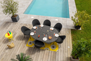 Table de jardin ronde allongeable en aluminium gris - PALMA