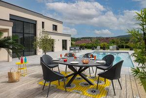 Table de jardin ronde allongeable en aluminium gris - PALMA