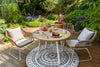Table de jardin ronde en acier traité blanc + Plateau teck naturel - FLORES