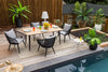 Table de jardin rectangulaire en acier traité et aluminium noir + Plateau teck - COMORES