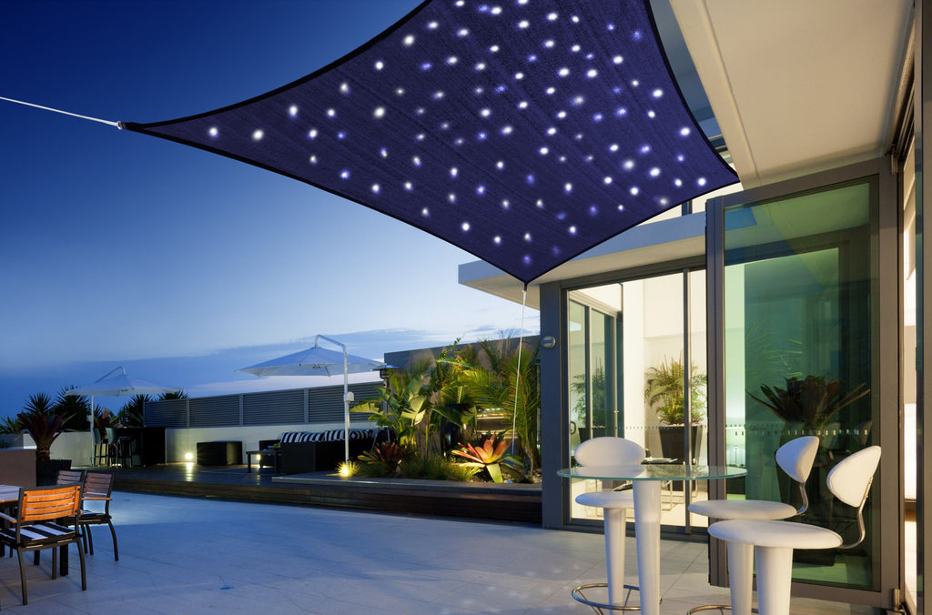 Voile d'ombrage rectangulaire + Ciel Étoilé LEDS solaires - 3 x 2m - Bleu nuit - Starry Sky