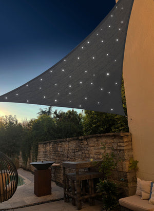 Voile d'ombrage triangulaire + Ciel Étoilé LEDS solaires - 3 m - Gris Ardoise - Starry Sky