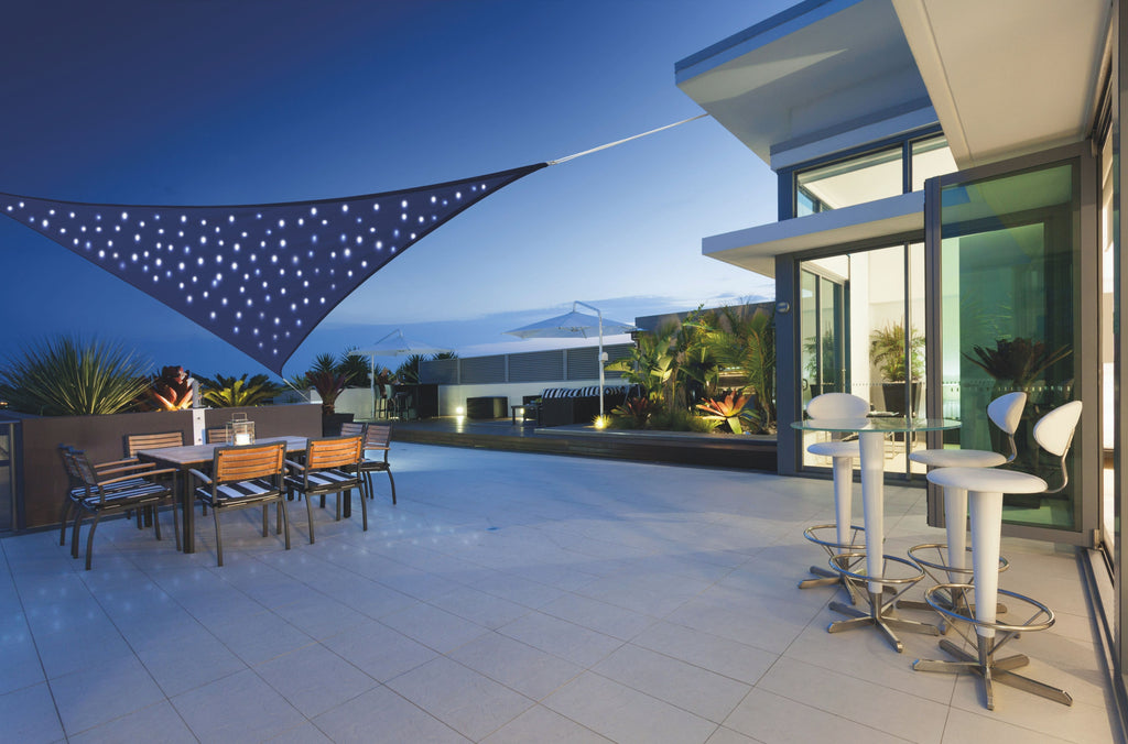 Voile d'ombrage triangulaire + Ciel Étoilé LEDS solaires - 3.60m - Bleu nuit - Starry Sky